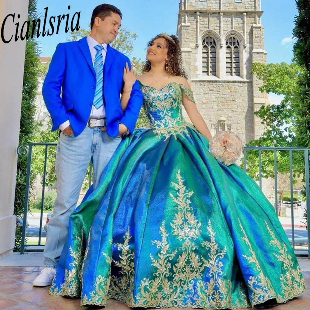 Vestido De fiesta verde sin hombros para quinceañera, ropa De fiesta con apliques De princesa dulce 16, 15 años, 2023