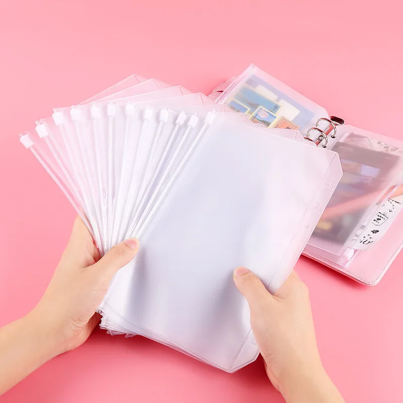 

6-Hole Loose-Leaf Notebook PVC Zipper Bag Bill Bag A6 Handbook Storage Bag 15 Packs 60 Packs Budget Planner Stationer