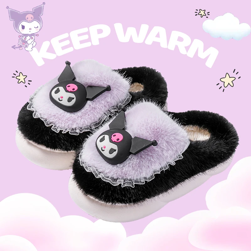 

Sanrio Kawaii детские зимние хлопковые тапочки на каблуке с героями мультфильмов аниме Kuromi Cinnamoroll детские домашние тапочки подарок для девочки