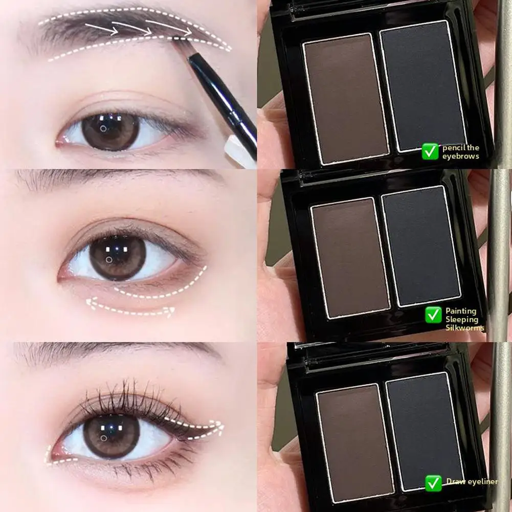 Gellas Bicolor Eyeliner Powder Palette Waterproof Long-lasting Black Eye Makeup Eyebrow Cosmetics Shadow Brown Powder B8W5