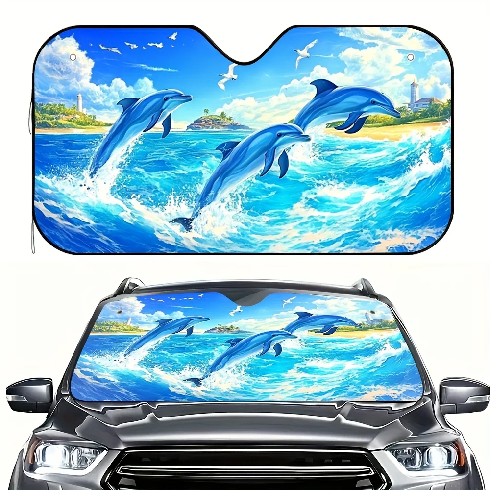 

[Jumping Dolphins Car Sun Visor] 1pc Jumping Dolphins Car Sun Visor Magnetic Edge Windshield for Convertible