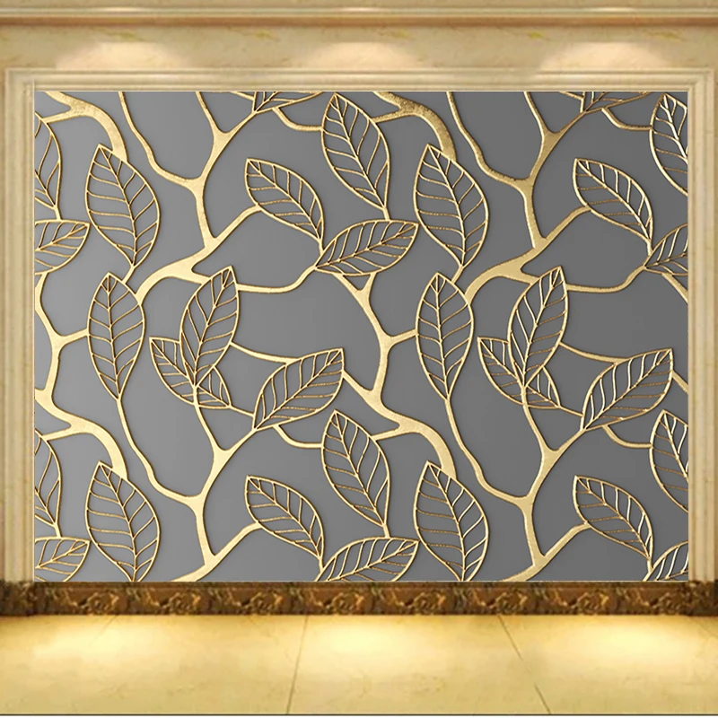 Custom Any Size Wall Cloth 3D Gold Papel Pintado De Pared  Leaves Mural Living Room Bedroom Decoration Wall Paper Roll Fresco