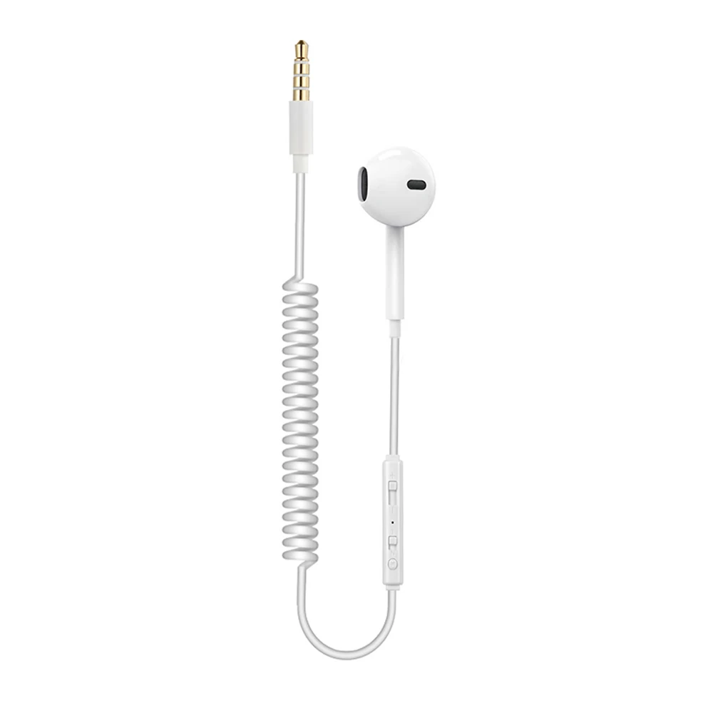 

Single Side 3.5mm Spring Earphones for Mobile Phone MP3 Computer Headphones in Ear Heavy Bass Earbuds Wired Headset White