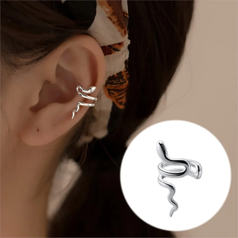 1PC Punk Snake Earbone Clip Without Hole Earrings For Women Cool Silver Color No Piercing Winding Ear Cuff Earings Jewelry EF047