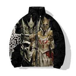 Winter Coats Man Parkas Leisure Sports Men's Padded Jackets Personalized Skull Warrior Print Comfortable and Warm Mens Coat Male