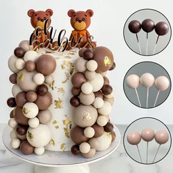 Boho Happy Birthday Cake Toppers Coffee Skin Beige Sand Retro Brown Balls Cake Topper Stand for Baby Shower Birthday Cake Decor