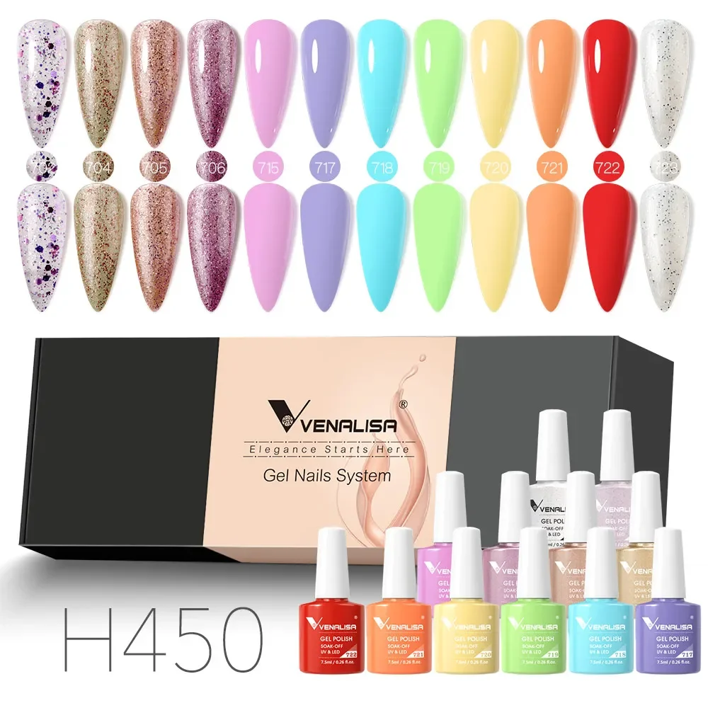 Venalisa Gel-Nagellack, 6/12 Stück/Set, Farbe, Gummibasis, Gelee, Rosa, natürliche Farbserie, Nude-Kollektion, VIP-Set, Neon-Sommergel
