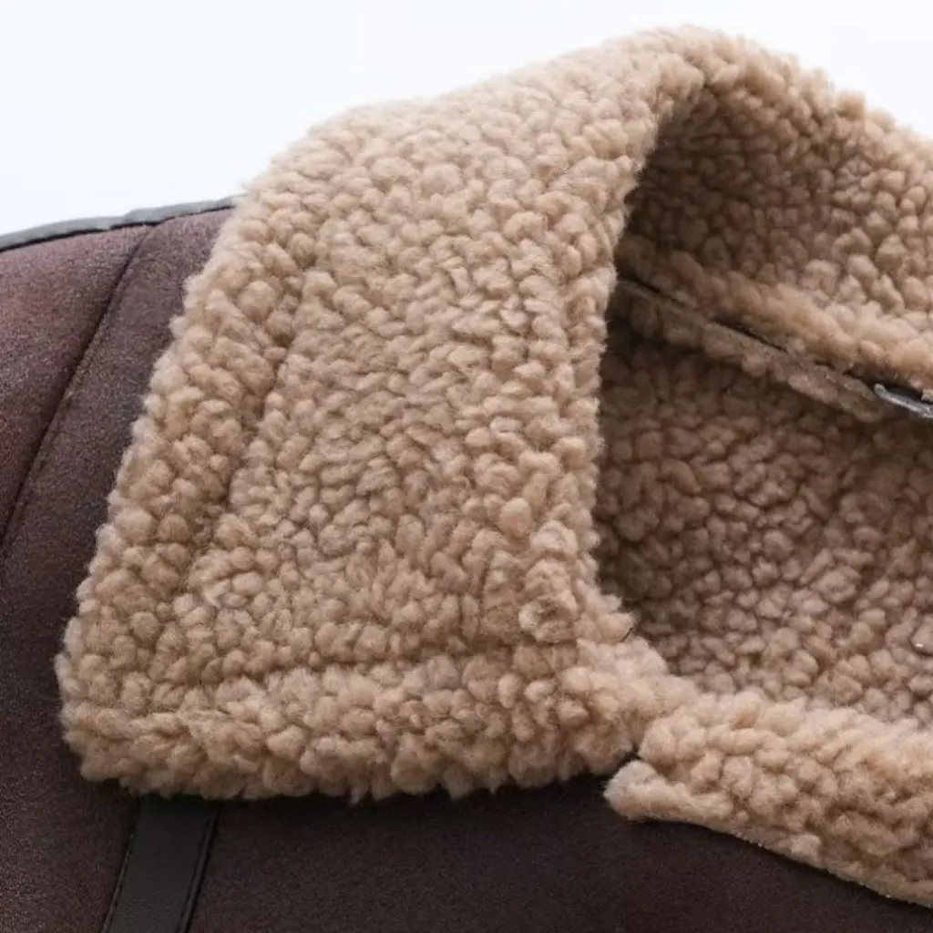 Jaqueta feminina casual de pele sintética de couro de cordeiro, roupas de motocicleta, design integrado