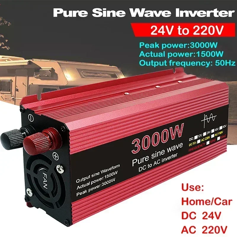 Pure Sine Wave Inverter DC 24V To AC 220V Voltage 1000W 1600W 2200W 3000W Transformer Power Converter Solar Car Inverters