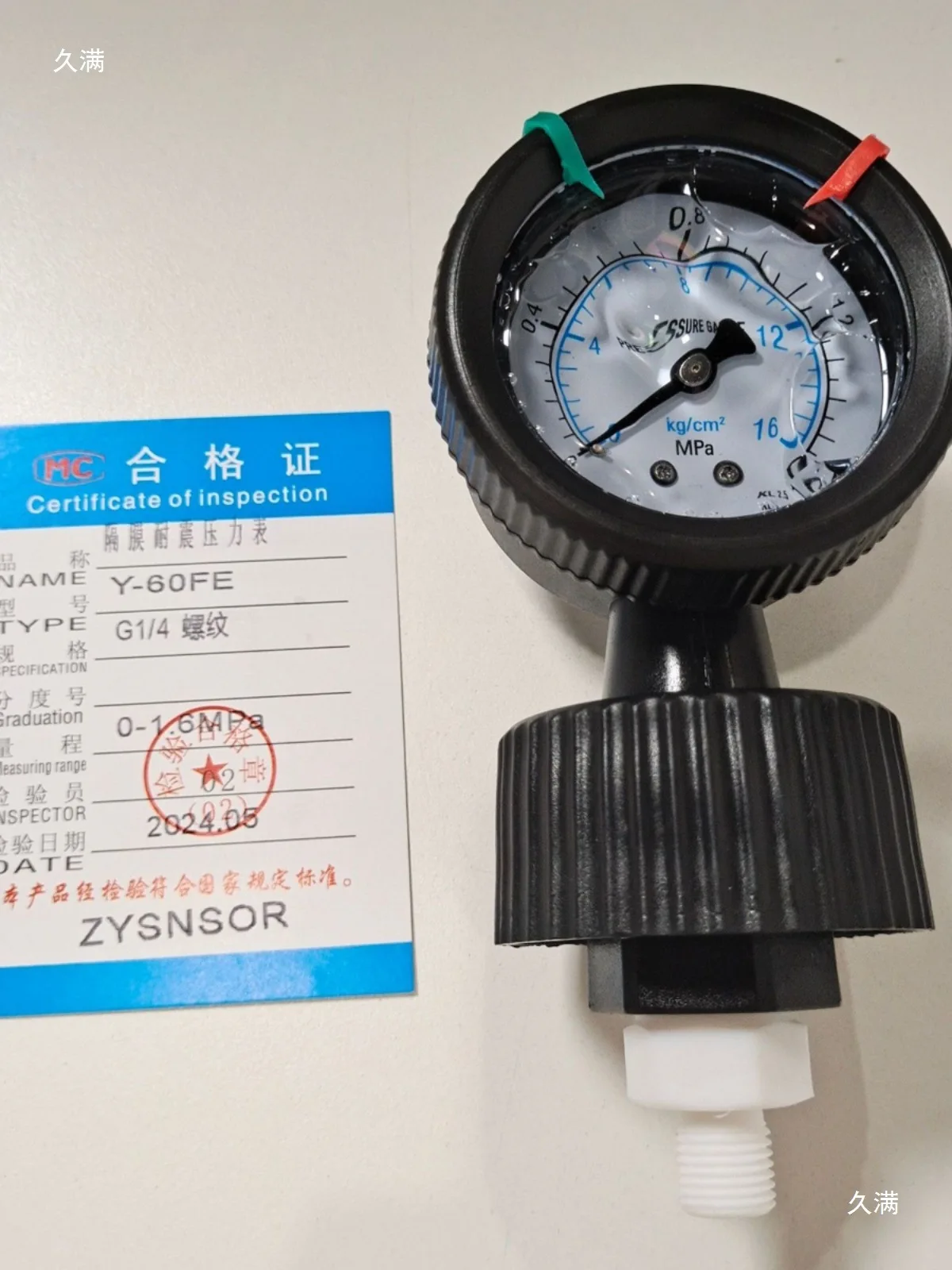 Manometr membranowy Y-60FE 0-1.6 MPA Radialny G1/4 Całkowicie z tworzywa sztucznego