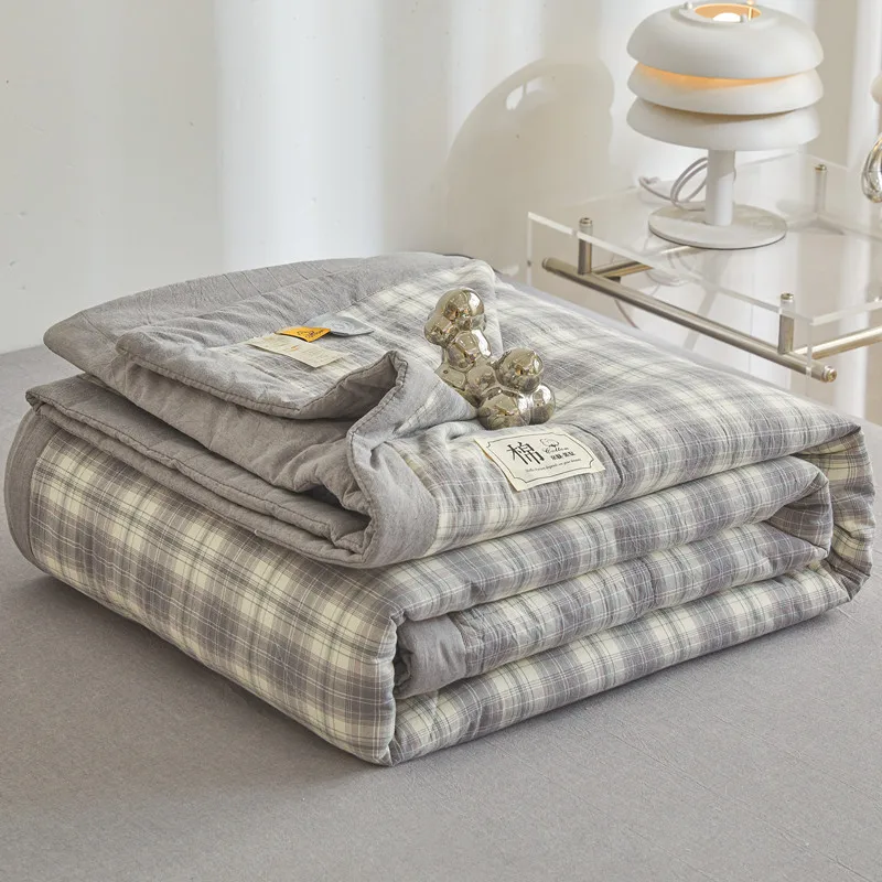 Volledig katoenen zomer quilt met lange stapel airconditioning gewatteerd quilt wasbaar plaid Zacht dekbed voor dubbel twin queensize bed