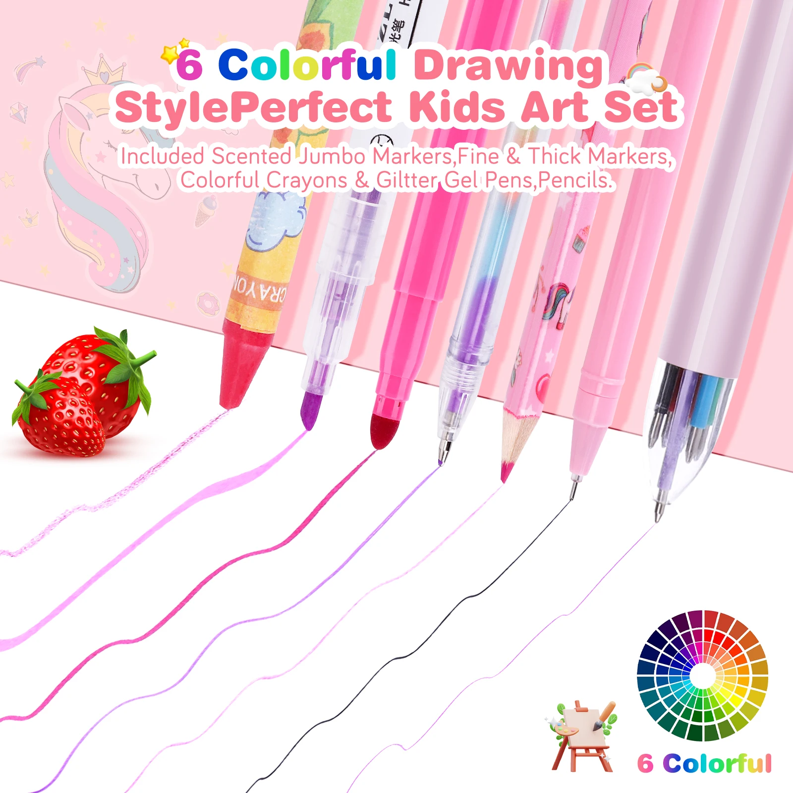 53/56PCS Painting Stationery Sets for kids Unciorn Drawing Tool Colored Marker Pens Crayons Pencil Case School Art Supplies