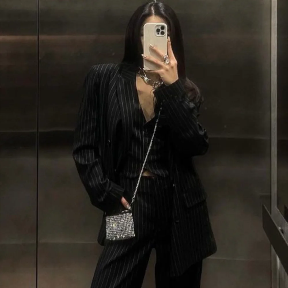 PB&ZA 2024 Spring New Korean Edition Women\'s Fashion and Elegance Commuting Versatile Vertical Stripe Suit Coat