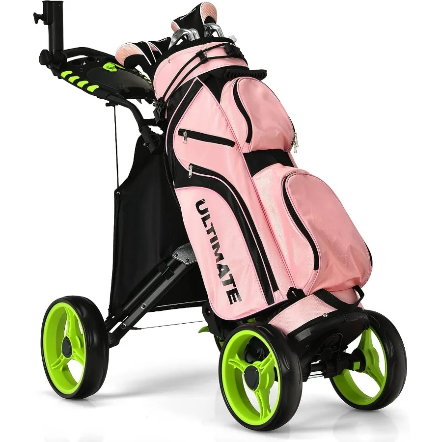 

Регулируемая по высоте портативная тележка для гольфа с держателем для зонта Водонепроницаемая сумка Встроенный холодильник Ножной тормоз для легкой транспортировки и