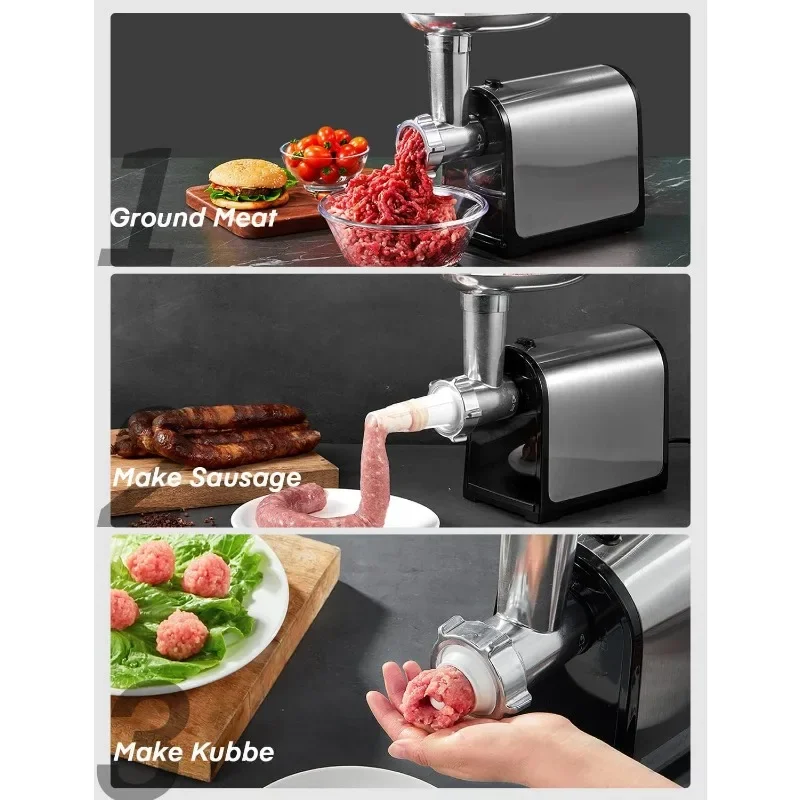 Meat Grinder Electric, Stainless Steel, HOUSNAT 3 in 1 Meat Grinder Heavy Duty with 2 Blades and 3 Plates, Sausage Stuffer Tube