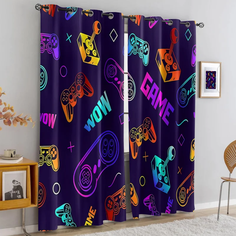 

2 шт. разноцветных перфорированных светонепроницаемых штор с принтом геймпада, разных размеров, для игровой комнаты, спальни, комнаты подростка, теплоизоляционные, декоративные