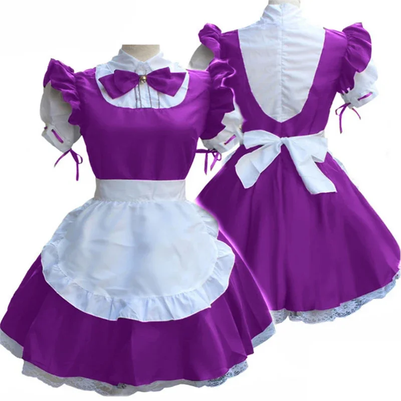 Anime Cosplay Costume For Adult Women Retro Bow Maid Dresses Short Sleeve Stitching Color Dress Plus Size S-4XL