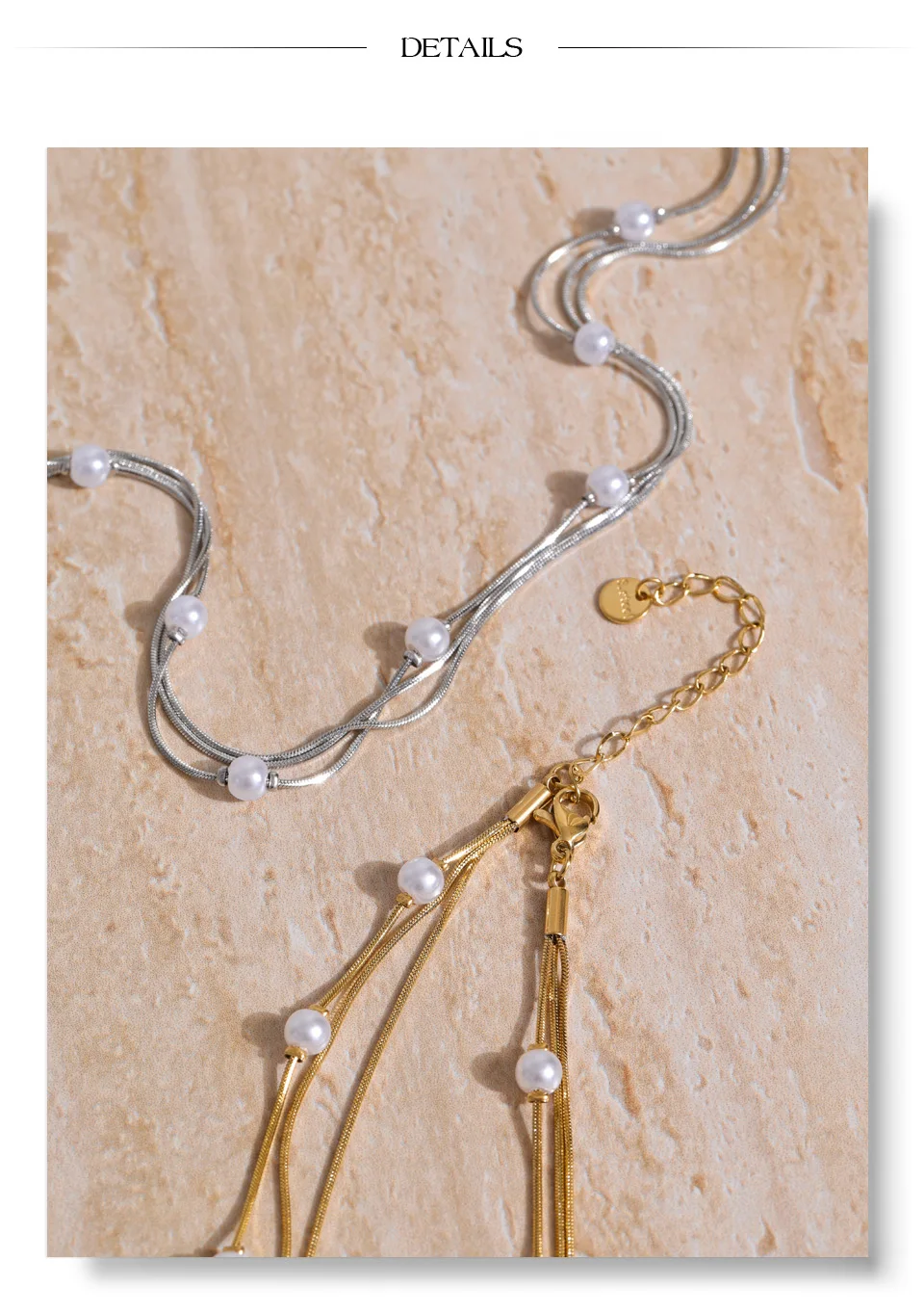Yhpup Neue Quadratische Kette Stilvolle Edelstahl Simulierte Perlen Layered Stapeln Halskette Frauen Mode Charme Kragen Schmuck – Detail 10