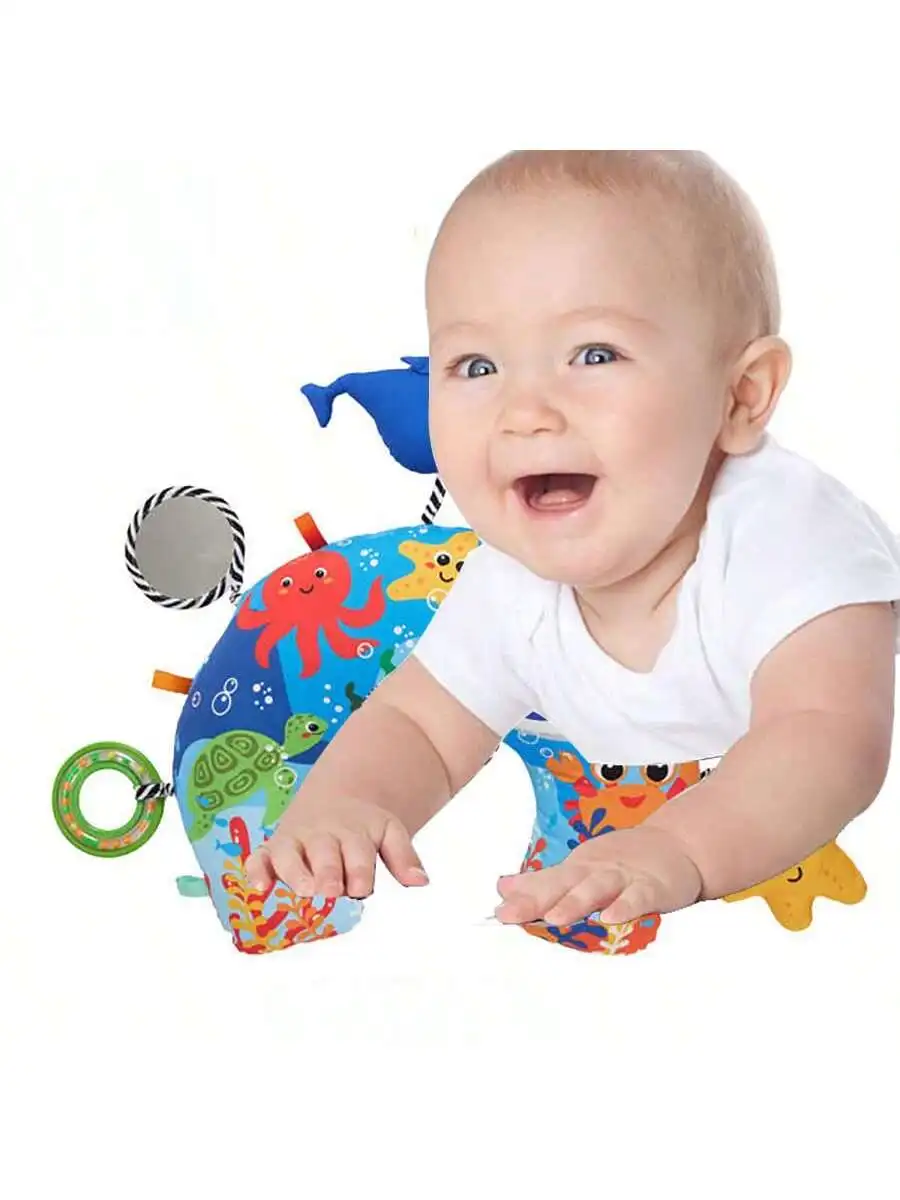 

New U-shaped Prone Pillow Soft Head Training Pillow for Newborn Babies Multifunctional Plush Toy for Playing with Baby Bells