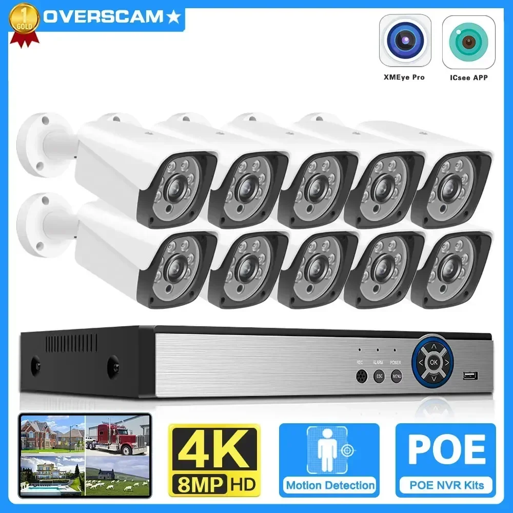 

8CH 8MP POE Security Camera System XMEYE 10CH 4K POE NVR Kit P2P Outdoor CCTV IP Bullet Camera Video Surveillance System Kit 4CH