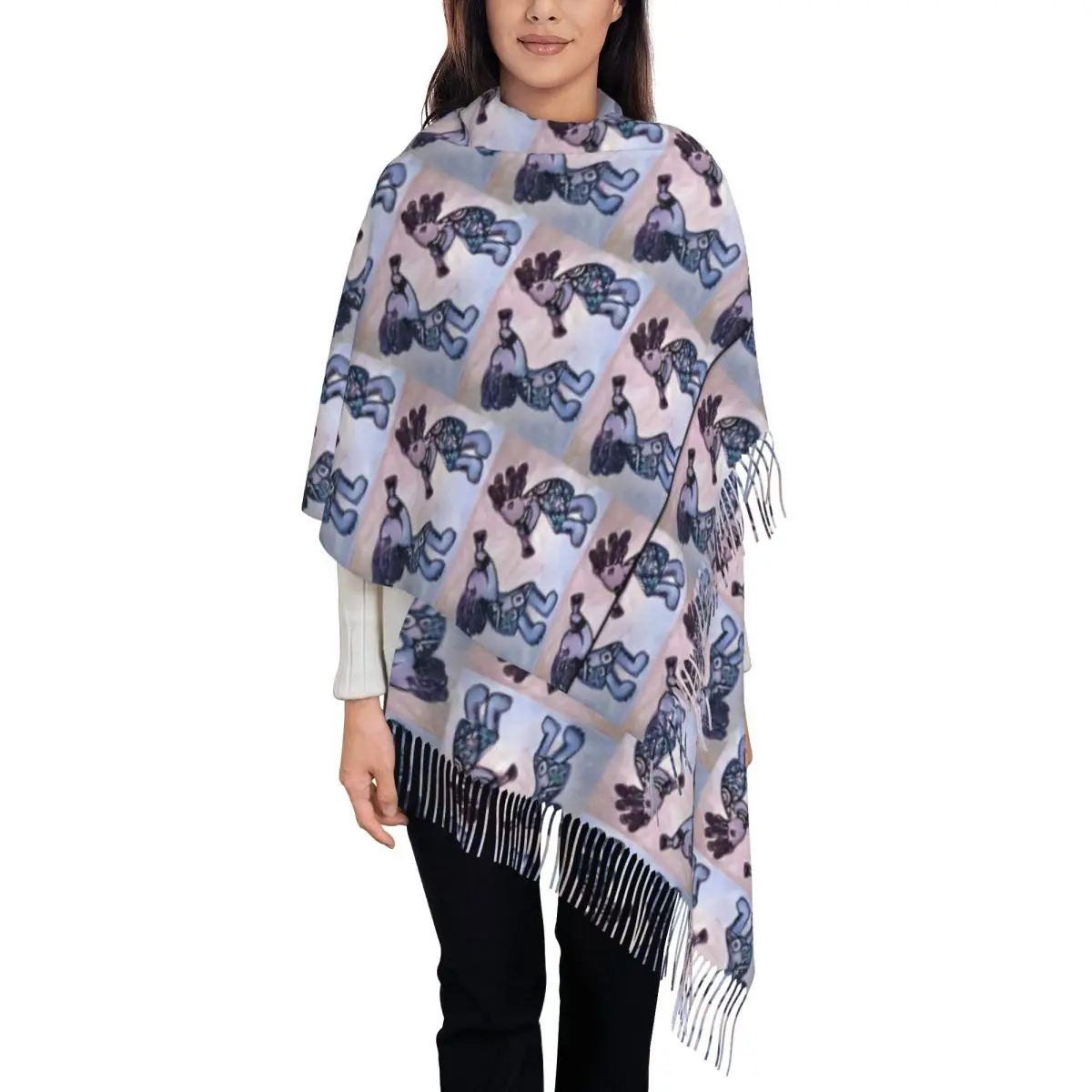 Kokopelli In Lavender Scarf Warm Cashmere Shawl Wrap African Tribal Native American Long Scarves with Tassel for Daily Wear
