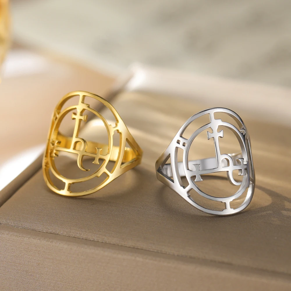 Dawapara الكلاسيكية سيجيل من ليليث الدائري الثلاثي القمر المرأة خاتم الفولاذ المقاوم للصدأ باقان الويكا تميمة الأساطير المجوهرات