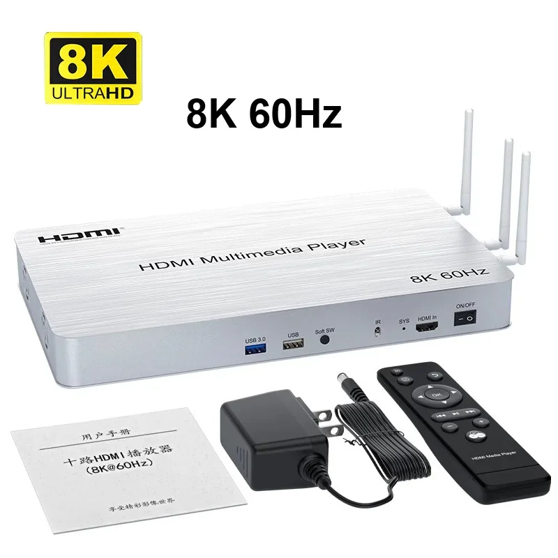 H.265 8K Multimedia Player Andriod 10.0 Box 2K 4K 1x10 10 Way HDMI Support Wifi USB 3.0 Video Player 1 in 10 Out Audio Extract