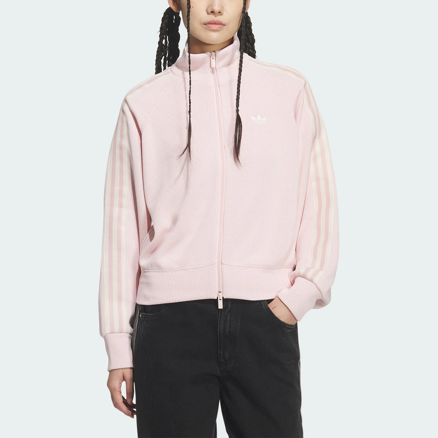 Adidas Authentic Three Leaves Women's Stand Collar Durable Retro Knitted Jacket KQ5489