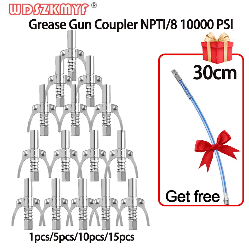 15PCS rease Gun Coupler 10000PSI Grease Nozzle for Repair Oil Pump NPTI/8 Quick Release Grease Tip Car Syringe Lubricant Tip