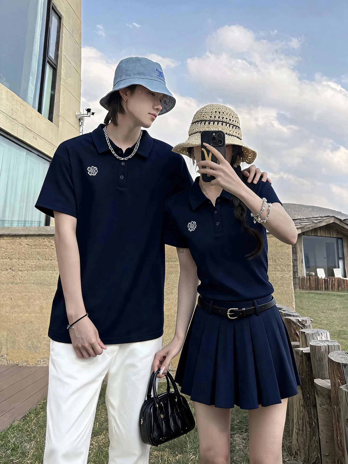 Unique Design Couple Matching Summer  Neck Short Sleeve T-Shirt And Short Skirt Slimming Dress Casual Wear for Men And Women