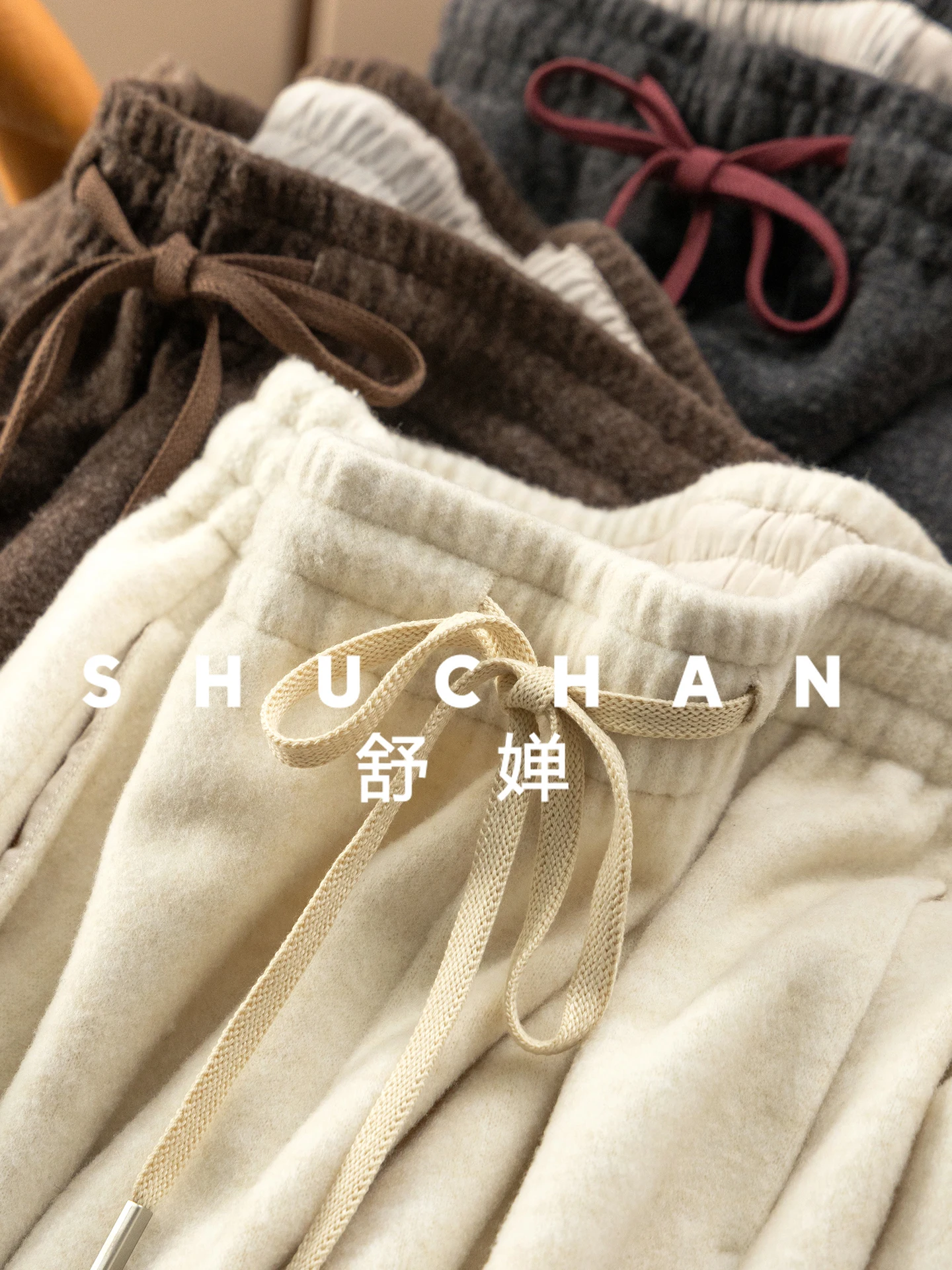 Soft Comfortable Casual Elastic Waist Wide Leg Tapered Woolen Nine-point Pants Women 24I6 Trousers Women