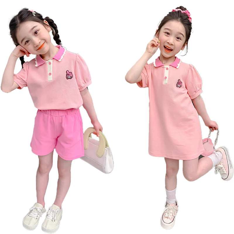 

Платье Kawaii My Melodys, Детская рубашка в западном стиле, шорты с короткими рукавами для девочек, костюм Sanrios, мультяшная фигурка, подарок для девочки