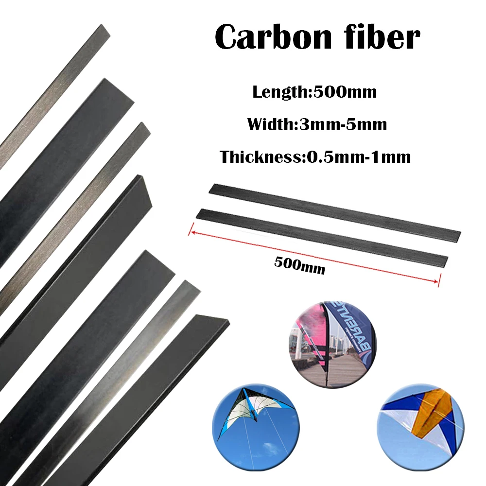5 Stück pultrudierte Kohlefaser-Streifen mit flachen Feststoffen, 500 mm Länge, 0,3/0,5/0,6/0,8/1 mm, für RCs, Flugzeug, DIY, Quadcopter, Drohnenteile – Detail 1