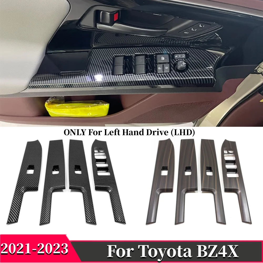 

For Toyota BZ4X 2022 2023 Wood grain Carbon Fiber Interior Accessories Window Lift Switch Button Cover Trims Door Armrest Frame