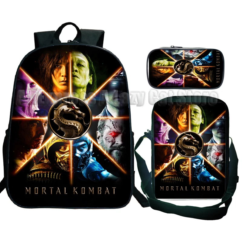 3 adet Mortal Kombat sırt çantası öğrenciler erkek kız karikatür okul çantaları çocuk Anime Bagpacks çocuklar sırt çantası Unisex seyahat sırt