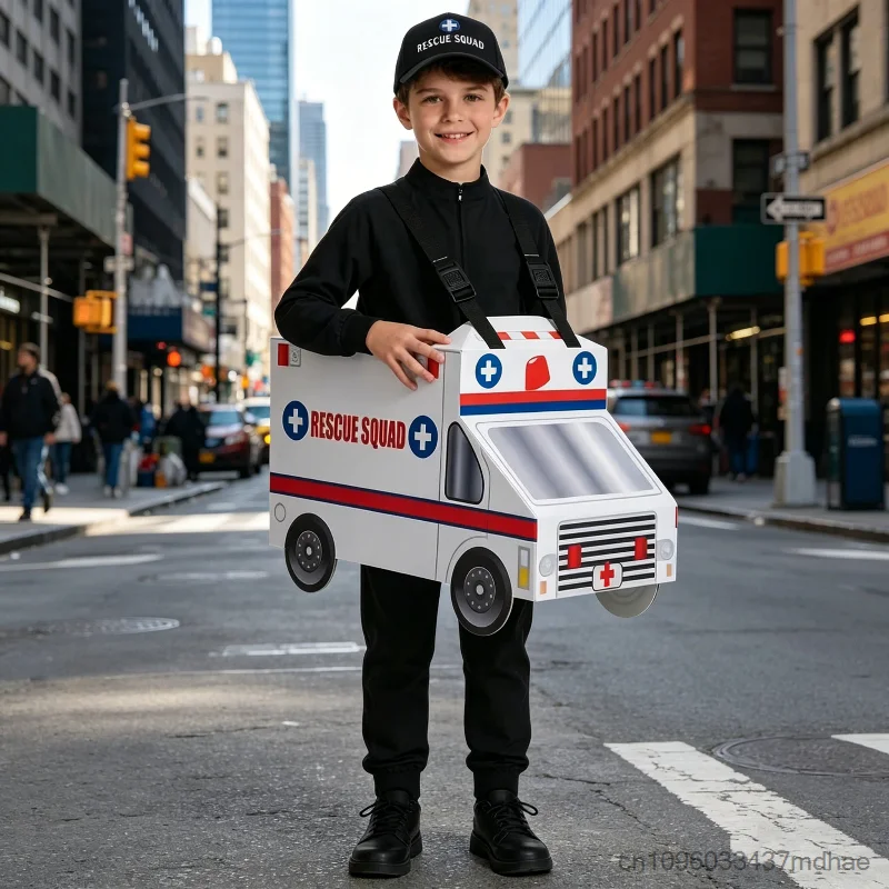 

Enfant White Ambulance Rescue Squad Cosplay Outfit with Hat Party Dress Up for Mädchen Junge Role Play Stage Costume