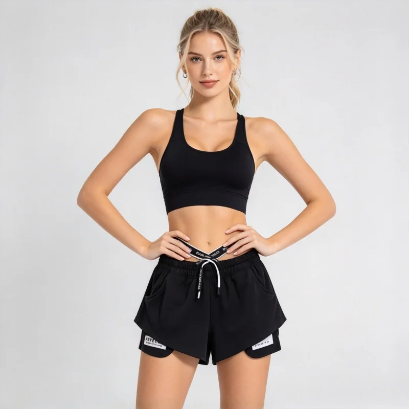 High Waist Black Sports Shorts Women's Casual Summer Loose Fit Wide Leg Pants Comfy Elastic Waist Hot Girl Style Korean Fashion
