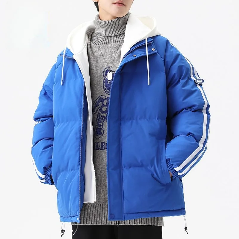 2023 New Men Cotton Coat Autumn Winter Jacket False Two Pieces Plus Fleece Thick Warm Parkas Loose Trend Outwear Hooded Overcoat