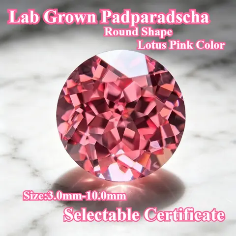 Gemas de Padparadscha Cultivadas em Laboratório, Formato Redondo, Cor Rosa Lótus, para DIY de Anéis, Colares e Brincos, Certificado Selecionável