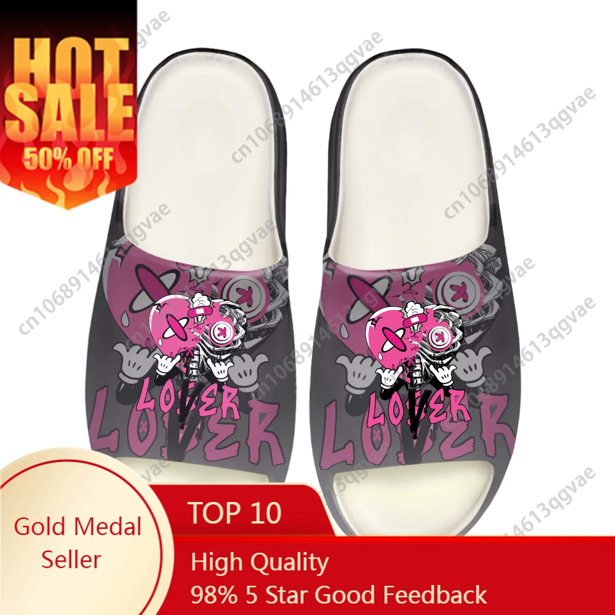 

Pink Loser Lover Pink Drip Heart Soft Sole Sllipers Mens Womens Teenager Bathroom Home Clogs Custom Water Shoes on Sandals Shoes