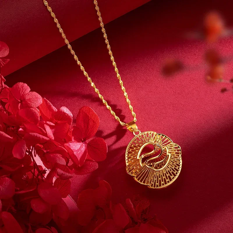 9999 Real Gold 24K Niche Design Wave Pendant, Light Luxury Women's Graceful Thousand Silk Wave Pendant, Collarbone Necklace