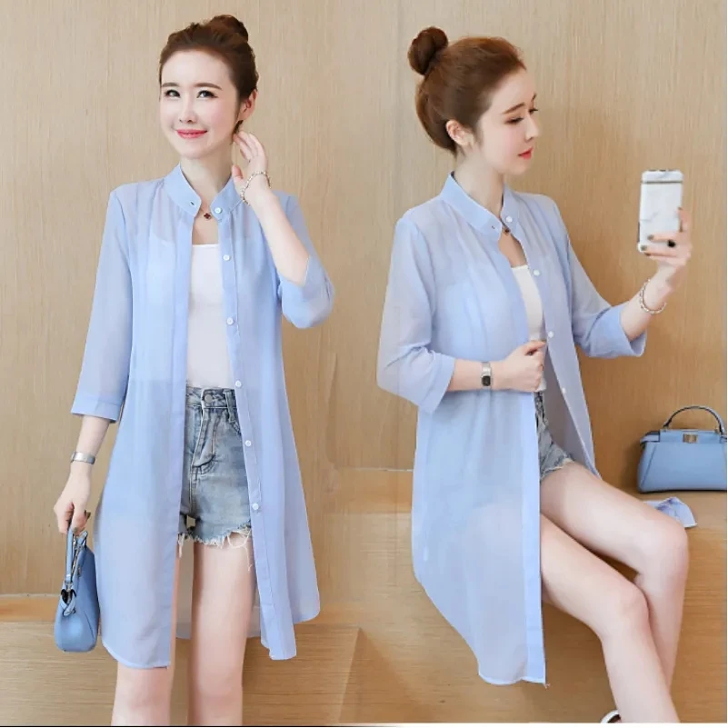 2023 Women\'s Sun Clothing Lightweight Long UV Protection Jacket Summer Large Size Thin Jacket Female Chiffon Cardigan Coat 5XL