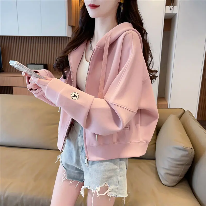 Hoodies Sweatshirt For Women Cropped Full Zip Up 2025 Trend 2000s Y2k Style Dropshiping Matching With Zipper Woman Hooded Tops
