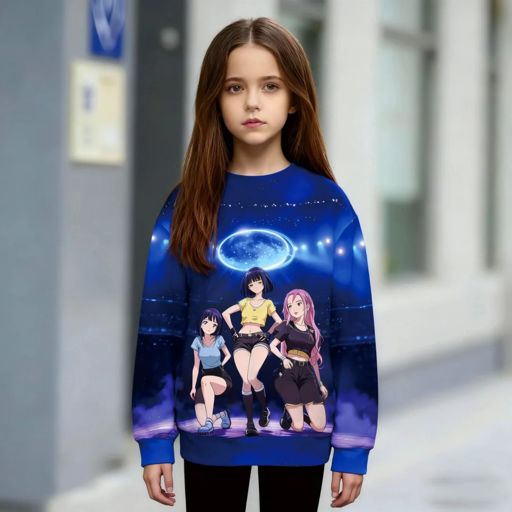 

2025 Anime 3D Printed Kids Sweatshirt - Fashion Casual Long Sleeve Pullover for Girls, Comfortable Cartoon Streetwear Top