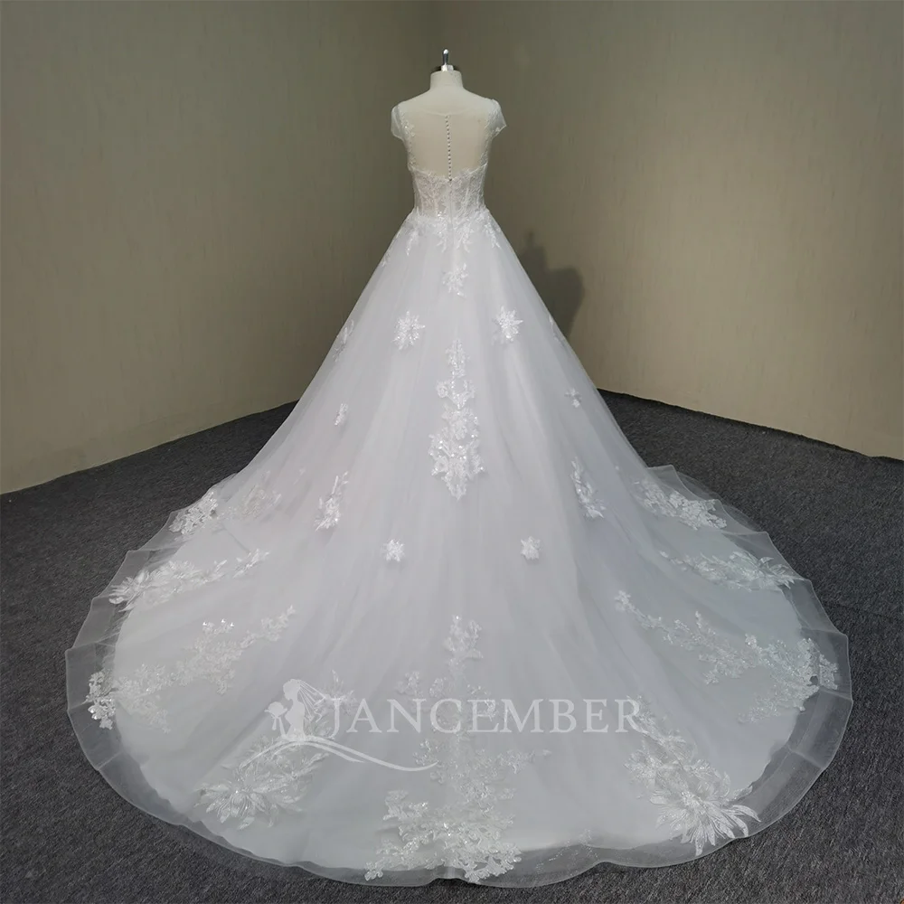 White O-Neck Romantic Wedding Dress Customized Long Bride Dress Boho A Line Tulle Wedding Gowns Short Sleeves платье св