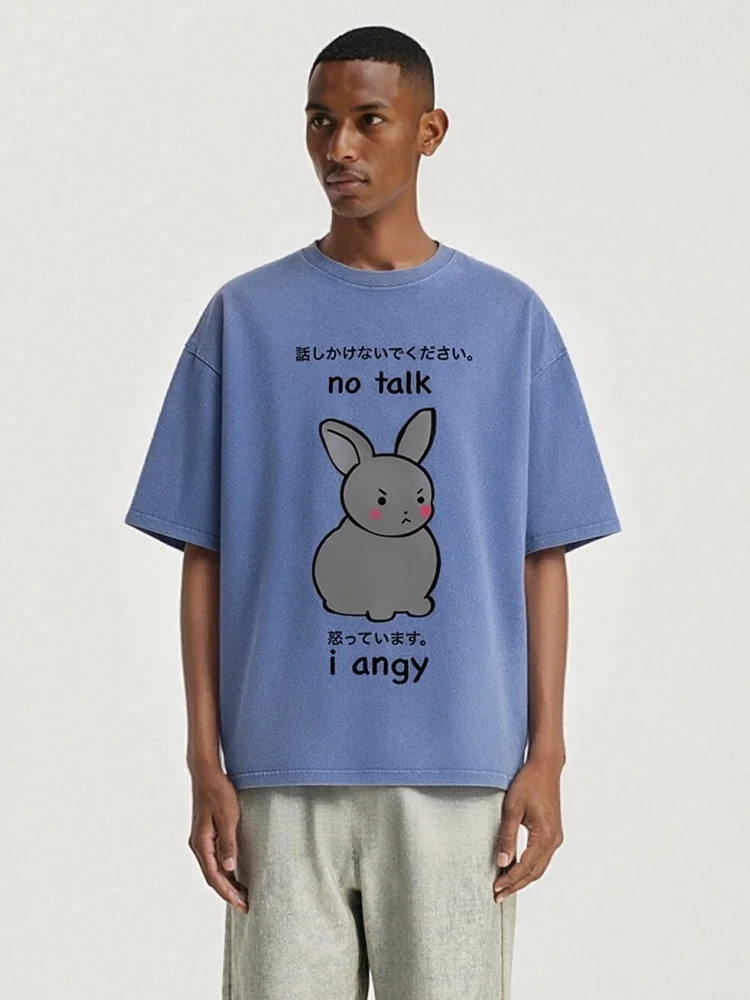 

Мужские футболки, повседневные свободные футболки с принтом кролика в стиле Харадзюку из чистого хлопка, футболки большого размера, лето 2026, новые модные мужские туники