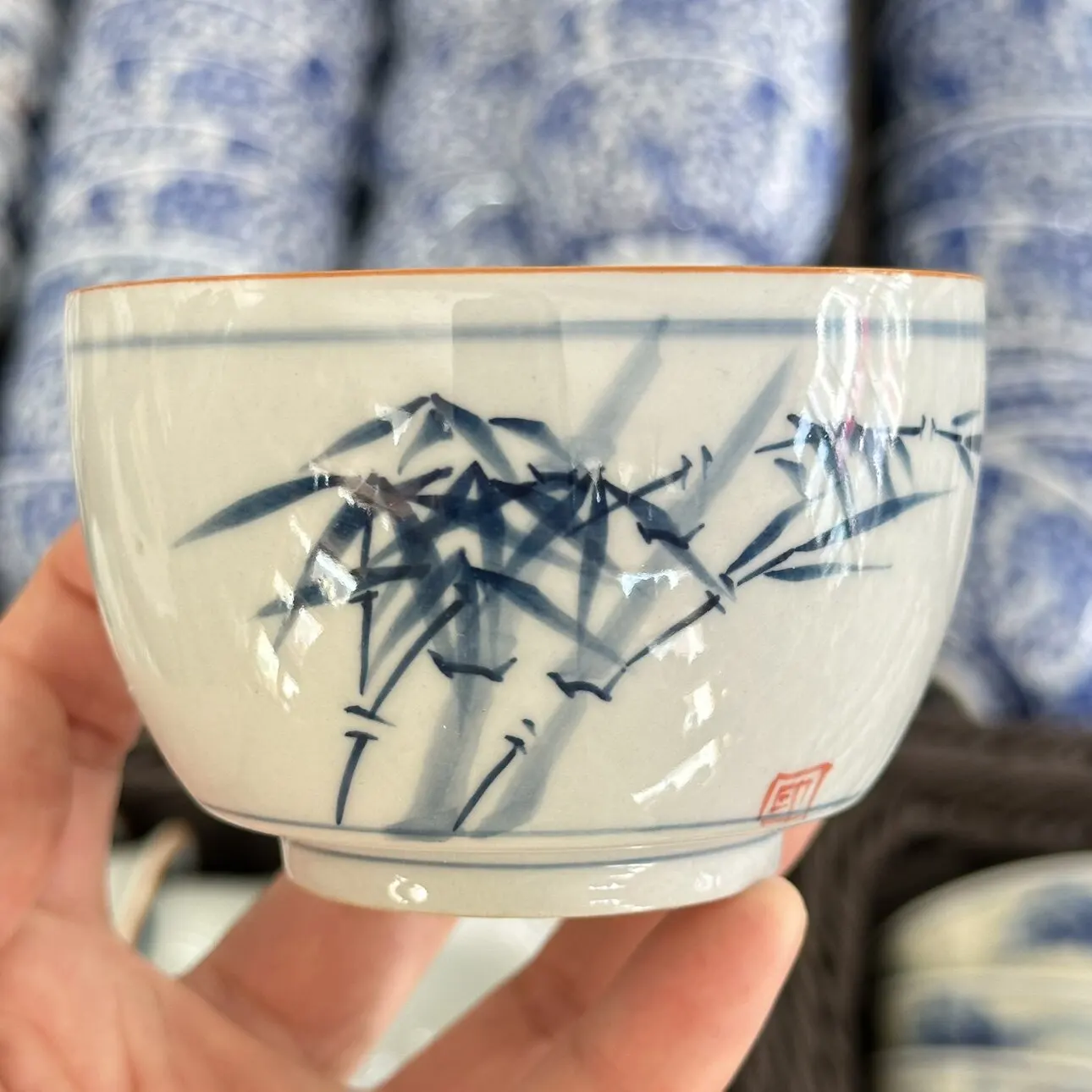 Jingdezhen Ceramic Grass and Wood Gray Hand Painted Bamboo Tea Cup Household Cup Single Cup Pressure Bottle Savoring Cup