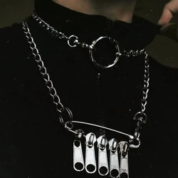 Personality punk pin zipper pendant Dark Wind Hip Hop trend Multi-layer loop chain necklace Fashion trend Jewelry accessories