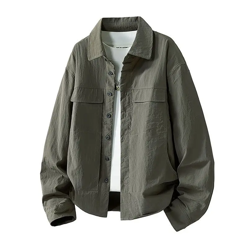 

Весна 2026: Модная рубашка-куртка с длинным рукавом в нейтральном стиле, с большими карманами, двусторонней застежкой, из мягкого атласа, повседневная, в стиле принцесса S...