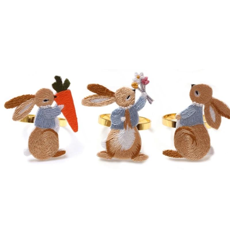 3 Pcs Rabbit Pattern Easter Napkin Rings Candlelight Dinner Napkin Buckle Dinner Tables Decors for Easter Banquet Party D08D